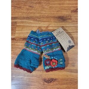Lost Horizons Multicolor Wool Knit w Fabric/Fleece Lining Fingerless Mittens NWT